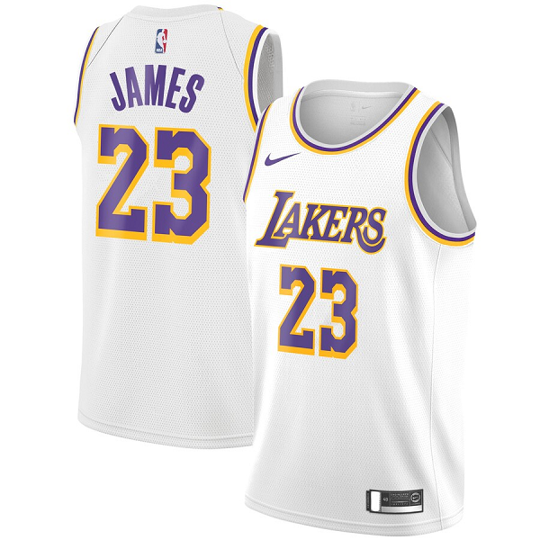 Men's Los Angeles Lakers #23 LeBron James Nike White Swingman Association Edition Jersey