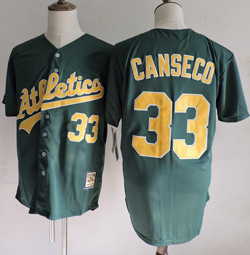 Mitchell And Ness Oakland Athletics #33 Jose Canseco Green(Gold No.) Throwback Stitched MLB Jersey