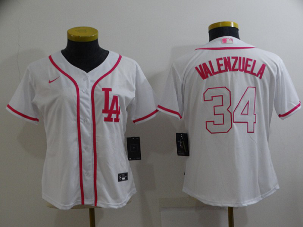 Women's Nike Los Angeles Dodgers #34 Fernando Valenzuela White/Pink Fashion Stitched MLB Jersey