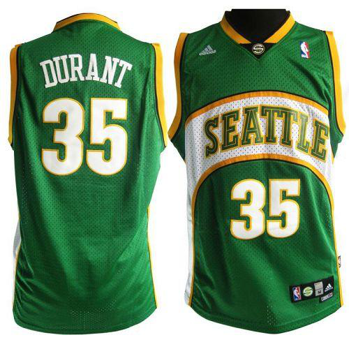 Men's Oklahoma City Thunder #35 Kevin Durant Green Seattle SuperSonics Style Stitched NBA Jersey