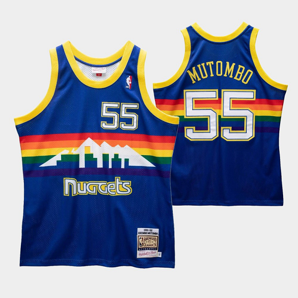 Men's Denver Nuggets #55 Dikembe Mutombo Light Blue Hardwood Classics Swingman Stitched NBA Jersey