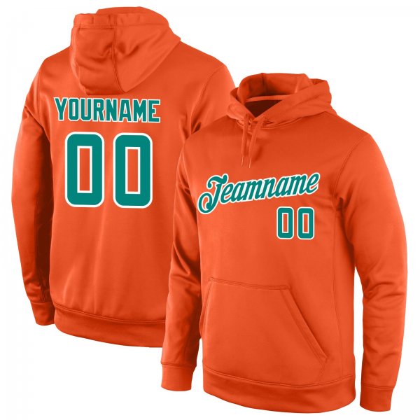 Men's Custom Stitched Orange Aqua-White Sports Pullover Sweatshirt Hoodie