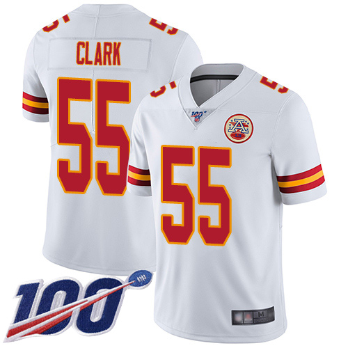 Men's Kansas City Chiefs #55 Frank Clark White Stitched NFL 100th Season Vapor Limited Jersey