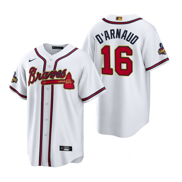 #16 Travis d'Arnaud Men's Atlanta Braves White 2022 Gold Program MLB Jersey