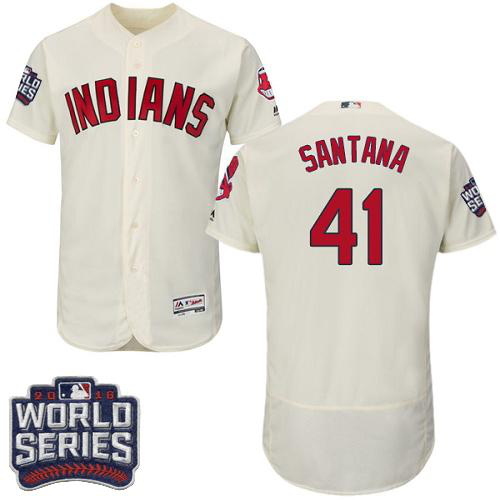 Cleveland Indians #41 Carlos Santana Cream Flexbase Collection 2016 World Series Bound Stitched MLB Jersey