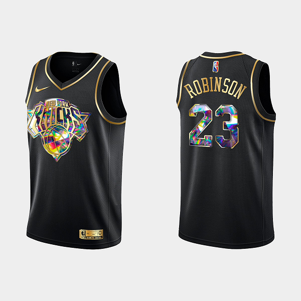 Men's New York Knicks #23 Mitchell Robinson Nike 2021/22 Golden Edition Diamond Logo Black NBA Jersey