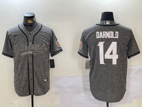 Men's Minnesota Vikings #14 Sam Darnold Grey Cool Base Stitched Baseball Jersey