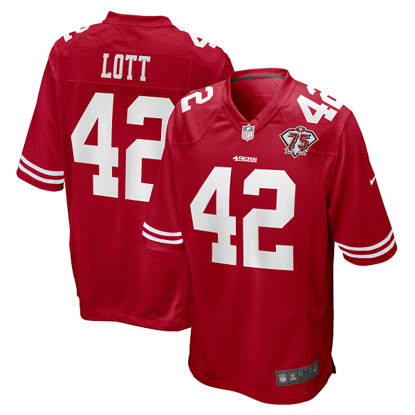 Men's San Francisco 49ers #42 Ronnie Lott Nike Scarlet 75th Anniversary Limited Retired Player Jersey