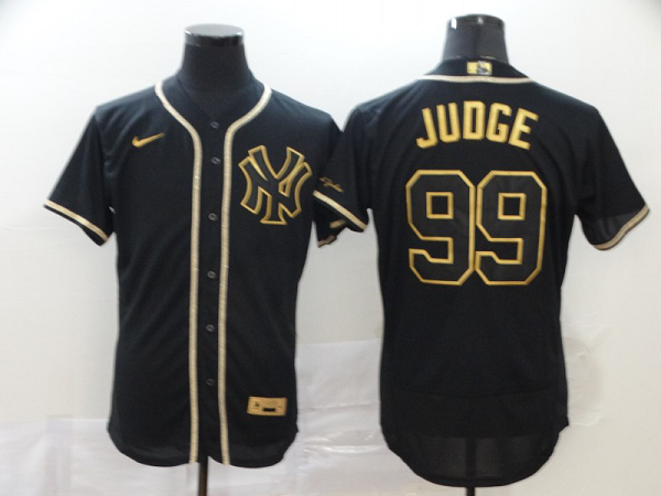 Men's New York Yankees #99 Aaron Judge Black Golden Stitched MLB Flex Base Nike Jersey