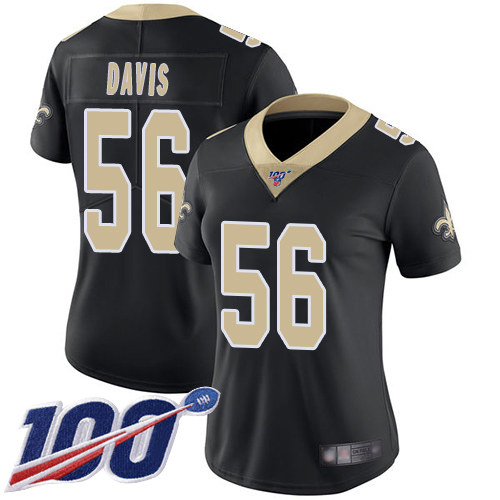 Women's New Orleans Saints #56 DeMario Davis Black Team ColorStitched NFL 100th Season Vapor Limited Jersey