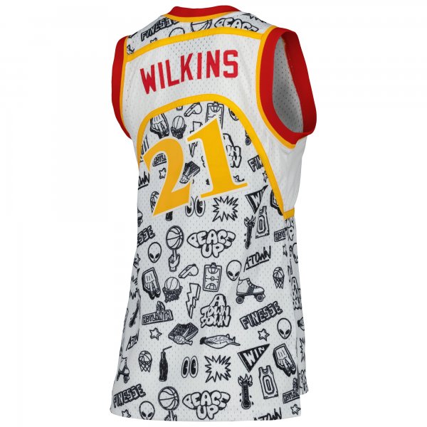 Women's Atlanta Hawks Dominique Wilkins Mitchell & Ness White 1986 Doodle Swingman Jersey