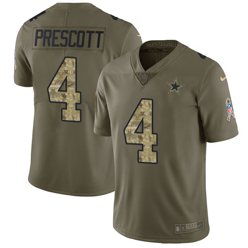 Nike Dallas Cowboys #4 Dak Prescott Olive/Camo Men's Stitched NFL Limited 2017 Salute To Service Jersey