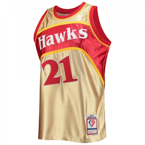 Men's Atlanta Hawks Dominique Wilkins Gold Mitchell & Ness 75th Anniversary 1986/87 Hardwood Classics Swingman Jersey