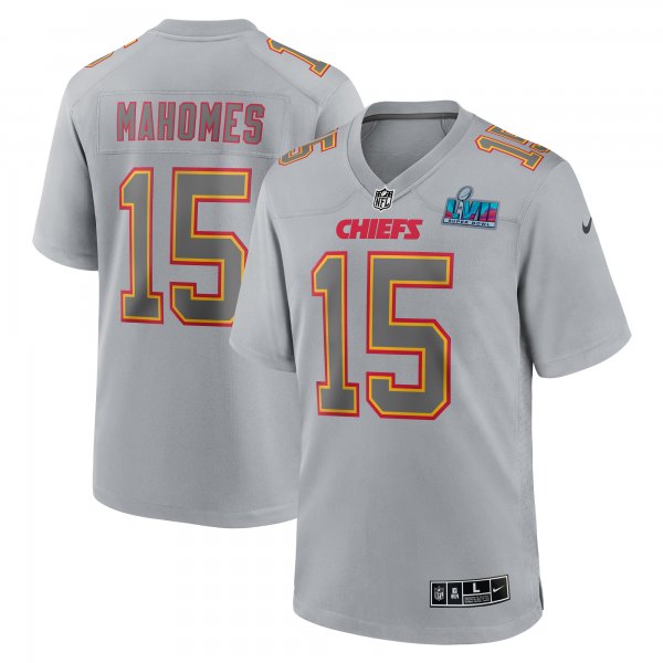 Men's Kansas City Chiefs Patrick Mahomes Nike Gray Super Bowl LVII (2022 Season) Patch Atmosphere Fashion Game Jersey