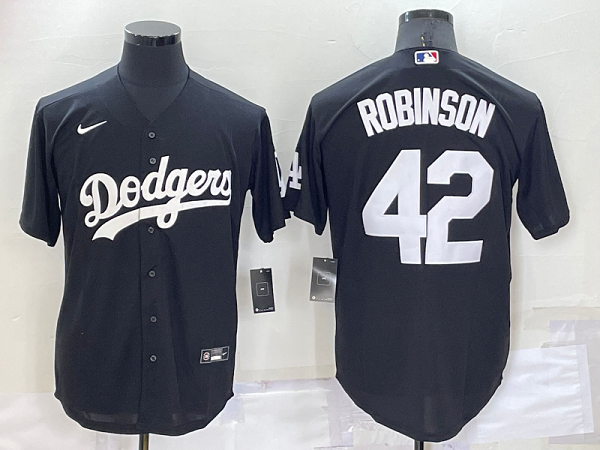 Men's Nike Los Angeles Dodgers #42 Jackie Robinson Black Stitched MLB Cool Base Jersey