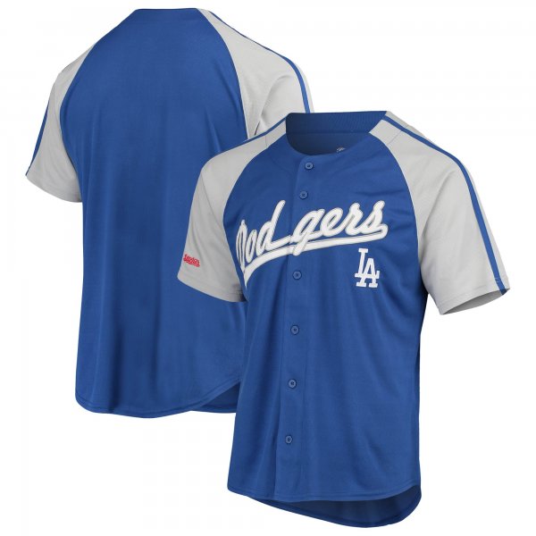 Men's Los Angeles Dodgers Stitches Royal Button-Down Raglan Replica Jersey