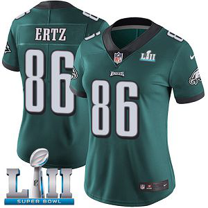 Women's Nike NFL Philadelphia Eagles #86 Zach Ertz Limited Home Midnight Green Vapor Untouchable Super Bowl LII Jersey