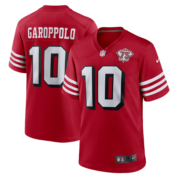 Men's San Francisco 49ers #10 Jimmy Garoppolo Nike Scarlet 75th Anniversary Alternate Limited Player Jersey