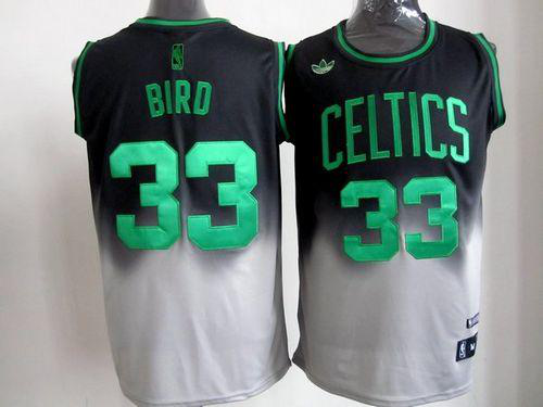 Men's Boston Celtics #33 Larry Bird Black/Grey Fadeaway Fashion Stitched NBA Jersey