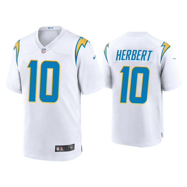 Men's #10 Justin Herbert Los Angeles Chargers White 2020 NFL Draft Game Jersey