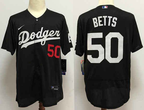 Men's Los Angeles Dodgers #50 Mookie Betts Black Stitched MLB Flex Base Nike Jersey