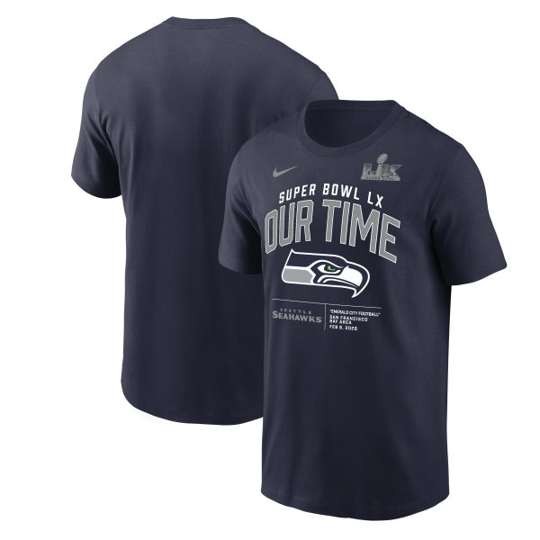 Men's Seattle Seahawks Nike College Navy Super Bowl LX Clear Sign T-Shirt