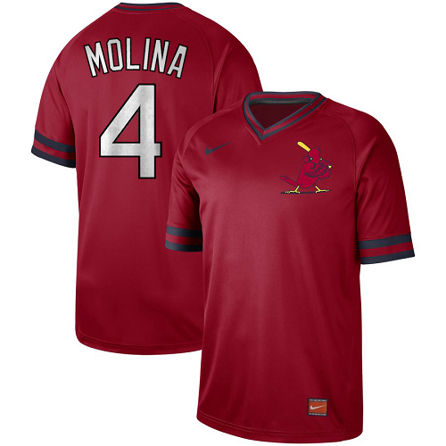 Men's Nike St. Louis Cardinals #4 Yadier Molina Red Cooperstown Collection Legend V-Neck MLB Jersey