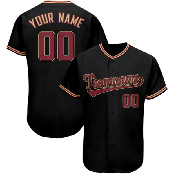 Men's Custom Black Crimson-Khaki Authentic Baseball Jersey