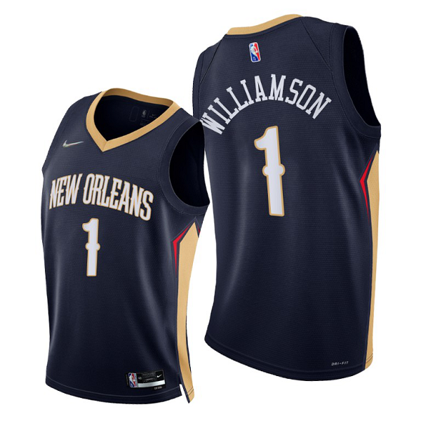 Men's New Orleans Pelicans #1 Zion Williamson 2021-22 Diamond 75th Season Navy Icon Edition NBA Jersey