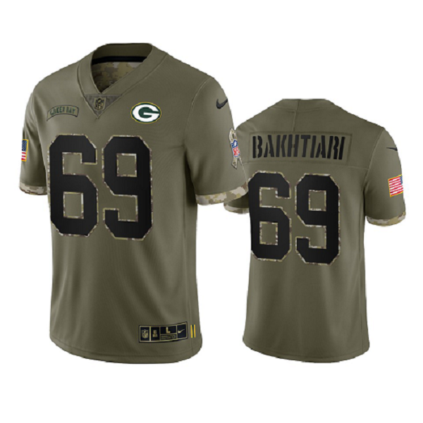 Green Bay Packers David Bakhtiari Olive 2022 Salute To Service Limited Jersey #69