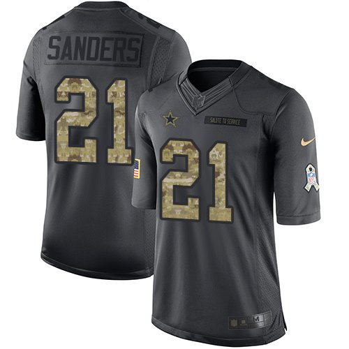 Nike Dallas Cowboys #21 Deion Sanders Black Men's Stitched NFL Limited 2016 Salute To Service Jersey