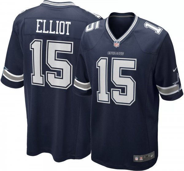 Men's Dallas Cowboys #15 Ezekiel Elliott Nike Navy Game Jersey