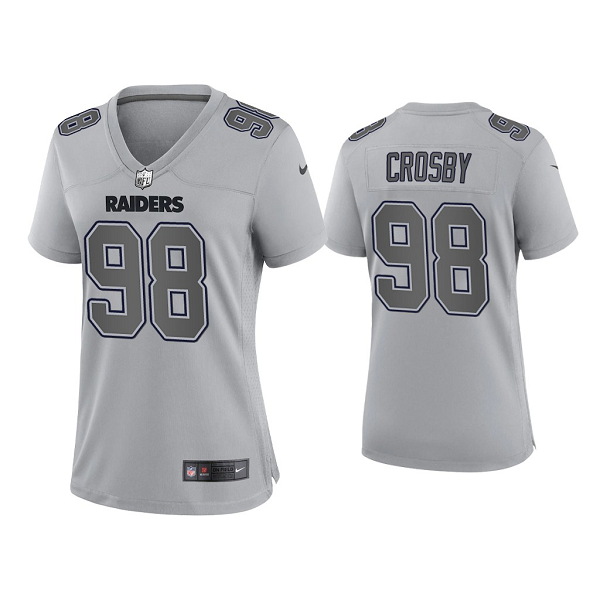 WoMen's Las Vegas Raiders Maxx Crosby Gray Atmosphere Fashion Game Jersey