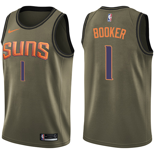 Men's Nike Phoenix Suns #1 Devin Booker Green Salute to Service Swingman NBA Jersey