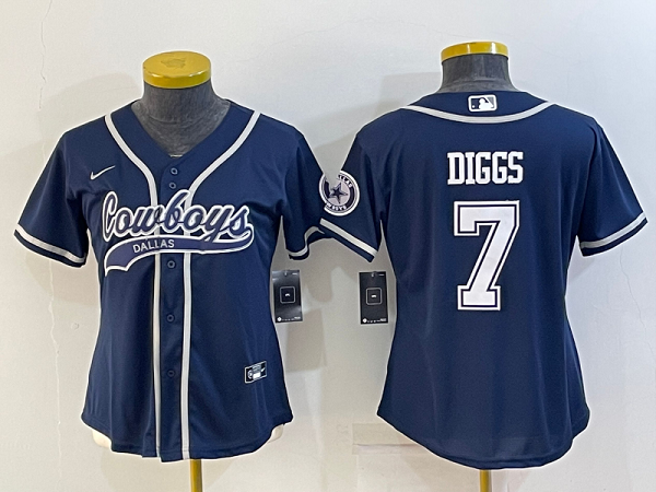 Women's Dallas Cowboys #7 Trevon Diggs Navy Stitched Baseball Cool Base Jersey