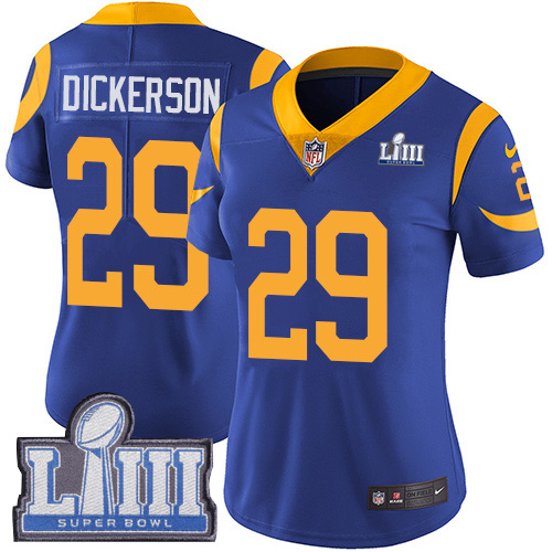 Women's Nike Los Angeles Rams #29 Eric Dickerson Royal Blue Alternate Super Bowl LIII Bound Stitched NFL Vapor Untouchable Limited Jersey