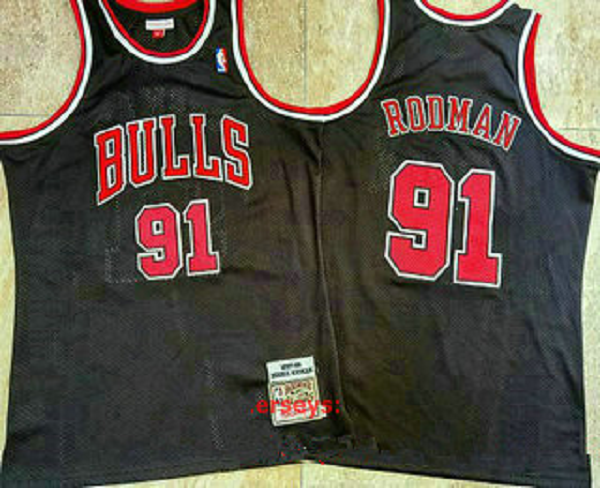 Men's Chicago Bulls #91 Dennis Rodman 1997-98 Black Hardwood Classics Soul AU Throwback Jersey