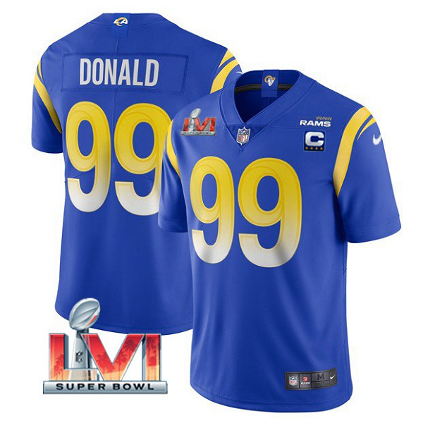 Men's Los Angeles Rams #99 Aaron Donald 2022 Royal With C Patch Super Bowl LVI Vapor Limited Jersey