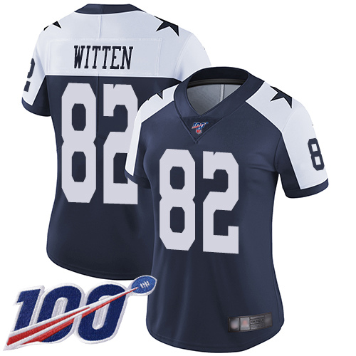 Women's Dallas Cowboys #82 Jason Witten Navy Blue ThanksgivingStitched NFL 100th Season Vapor Throwback Limited Jersey