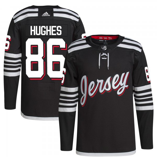 Men's New Jersey Devils Jack Hughes adidas Black Alternate Primegreen Player Jersey