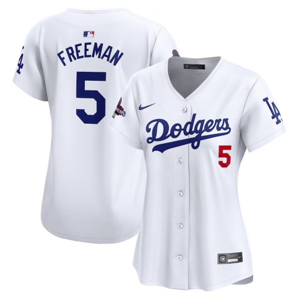 Women's #5 Freddie Freeman Los Angeles Dodgers Nike 2024 World Series Champions Home Limited Player White Jersey