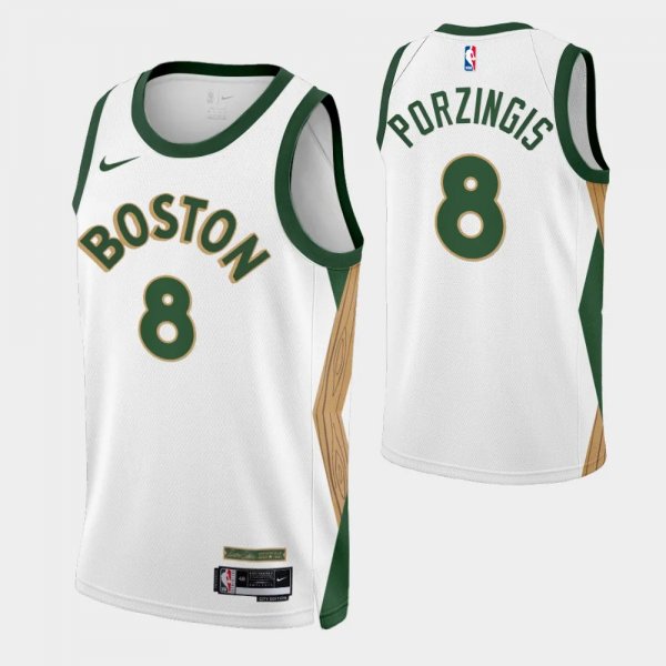 2023-24 City Edition Boston Celtics #8 Kristaps Porzingis White Swingman Jersey