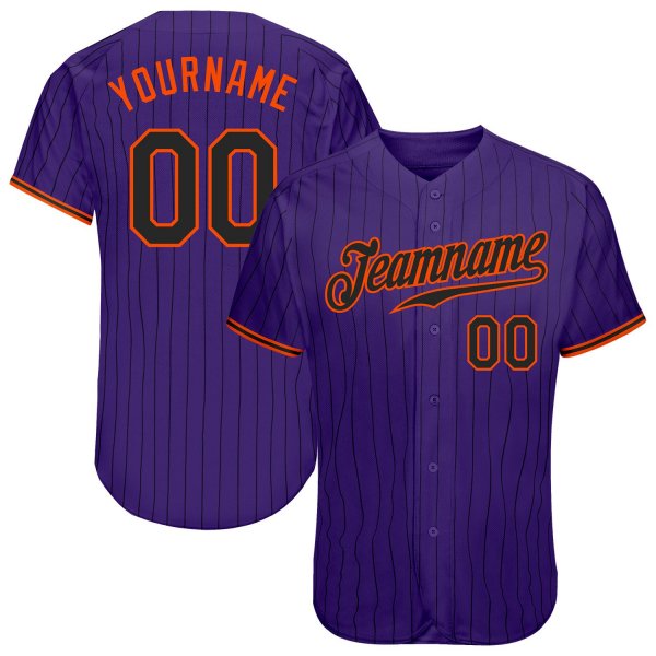 Men's Custom Purple Black Pinstripe Black-Orange Authentic Baseball Jersey