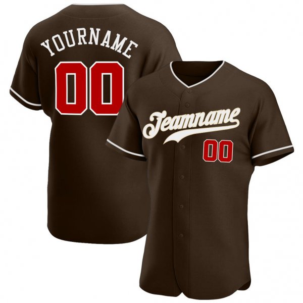 Men's Custom Brown Red-White Authentic Baseball Jersey