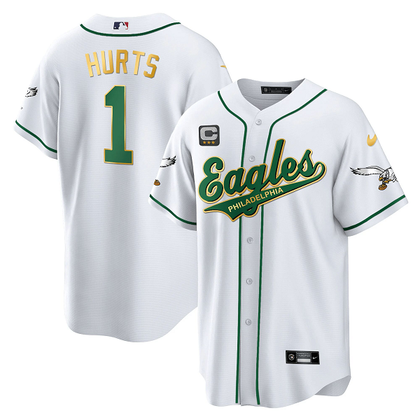 Men's Philadelphia Eagles #1 Jalen Hurts White Baseball Stitched Jersey