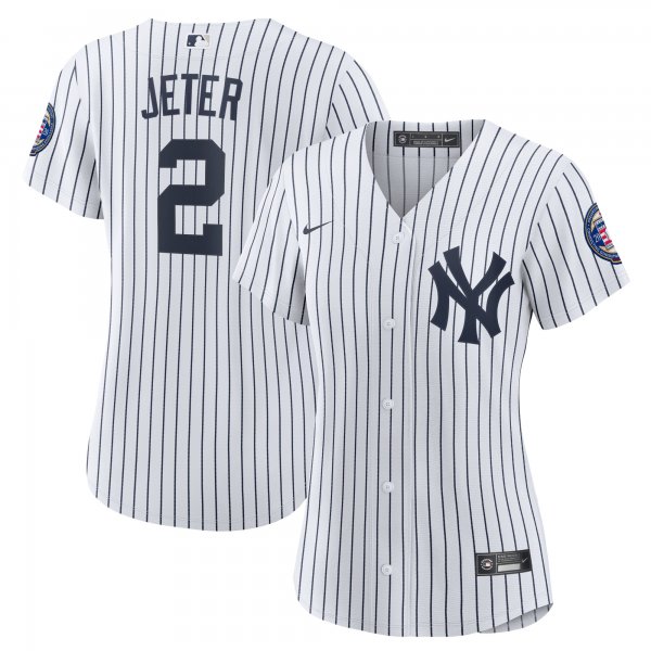 Women's New York Yankees Derek Jeter Nike White/Navy 2020 Hall of Fame Induction Home Replica Player Name Jersey