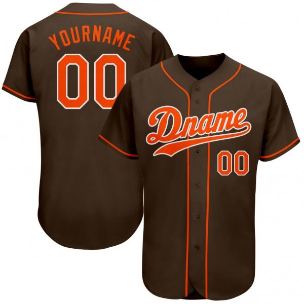 Men's Custom Brown Orange-White Authentic Baseball Jersey