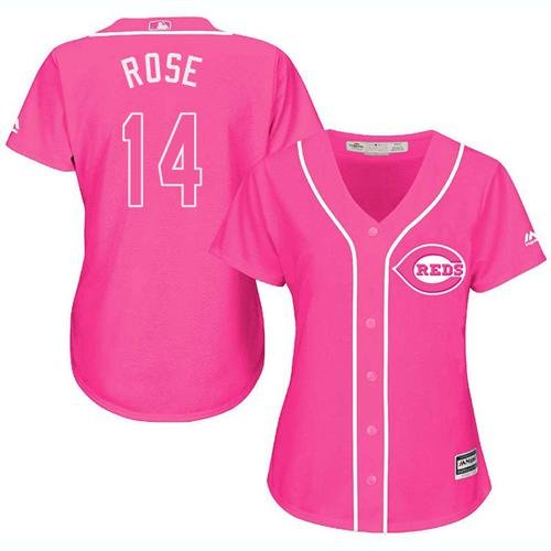 Cincinnati Reds #14 Pete Rose Pink Fashion Women's Stitched MLB Jersey