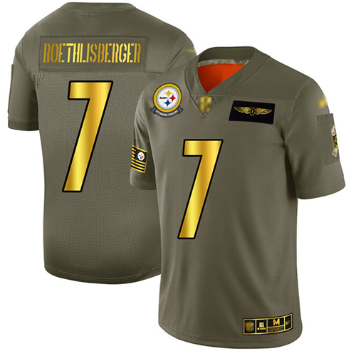 Men's Pittsburgh Steelers #7 Ben Roethlisberger Camo/Gold Stitched NFL Limited 2019 Salute To Service Jersey