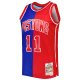 Men's Detroit Pistons Isiah Thomas Mitchell & Ness Blue/Red Hardwood Classics 1988/89 Split Swingman Jersey